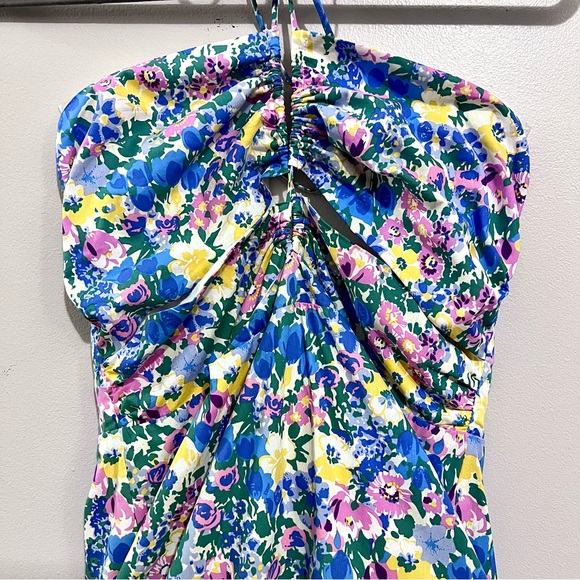 NWT Lulus Stun the Sun Blue Multi-Floral Drawstring Halter Midi Dress MSRP$88 - Picture 6 of 16